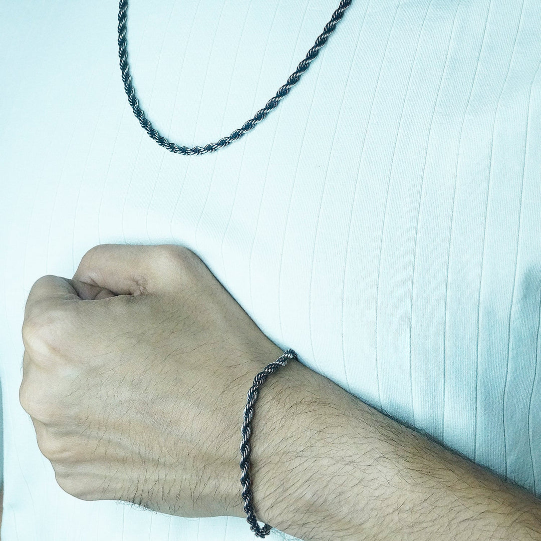 Twisted rope Chain & Bracelet combo in Oxidized finish