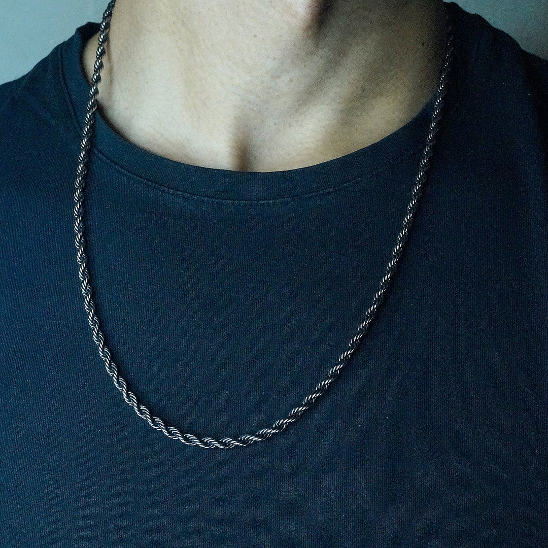 Twisted rope Chain & Bracelet combo in Oxidized finish