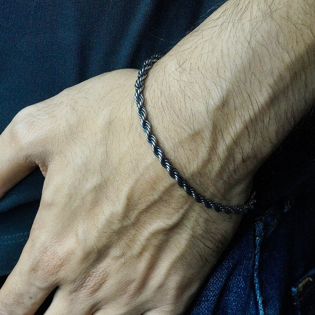 Twisted rope Chain & Bracelet combo in Oxidized finish