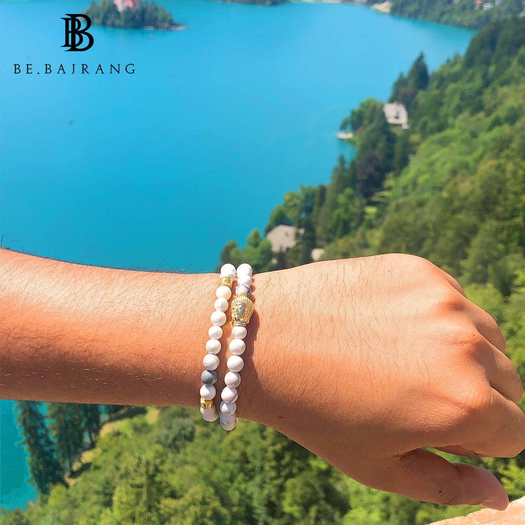 Buddha Double Wrap Bracelet in Howlite Gemstone Beads