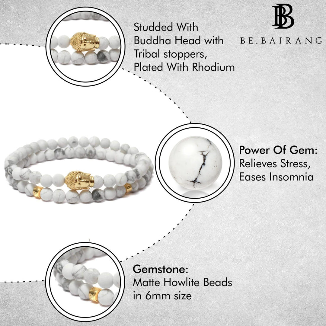Buddha Double Wrap Bracelet in Howlite Gemstone Beads