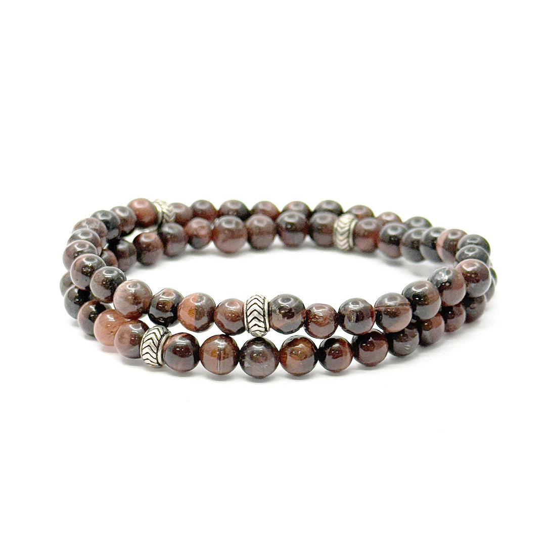 Two Layer Wrap Bracelet in Red Tiger Eye with chevron stopper