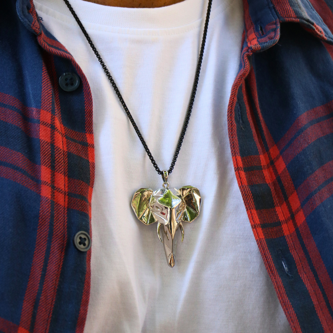 Faceted Elephant head Pendant with Gun metal chain