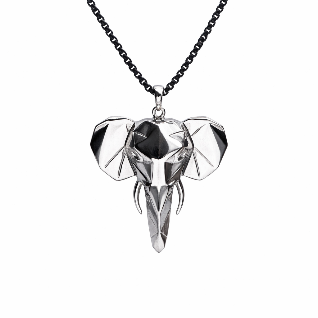 Faceted Elephant head Pendant with Gun metal chain
