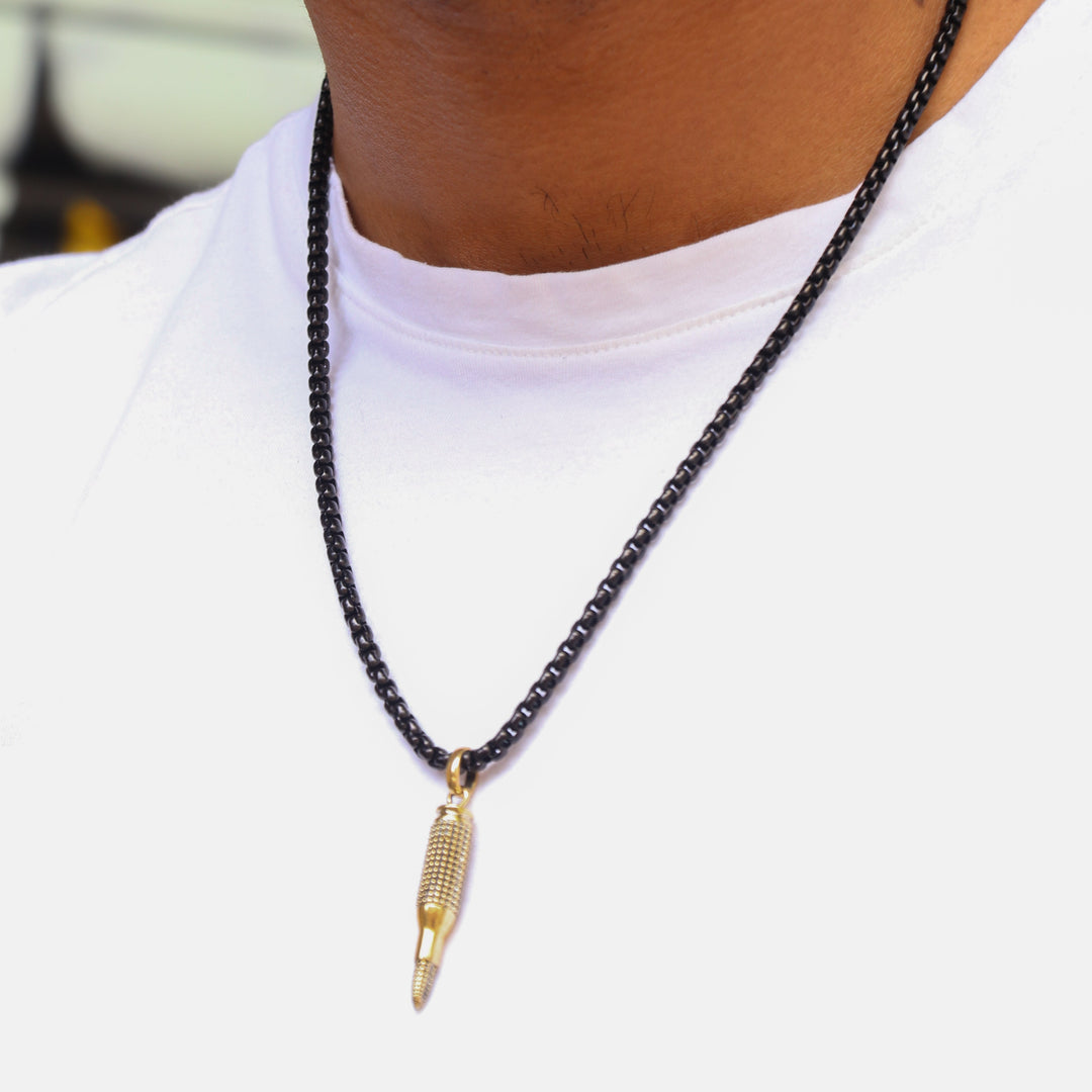 Studded Bullet  Pendant with Gun metal chain