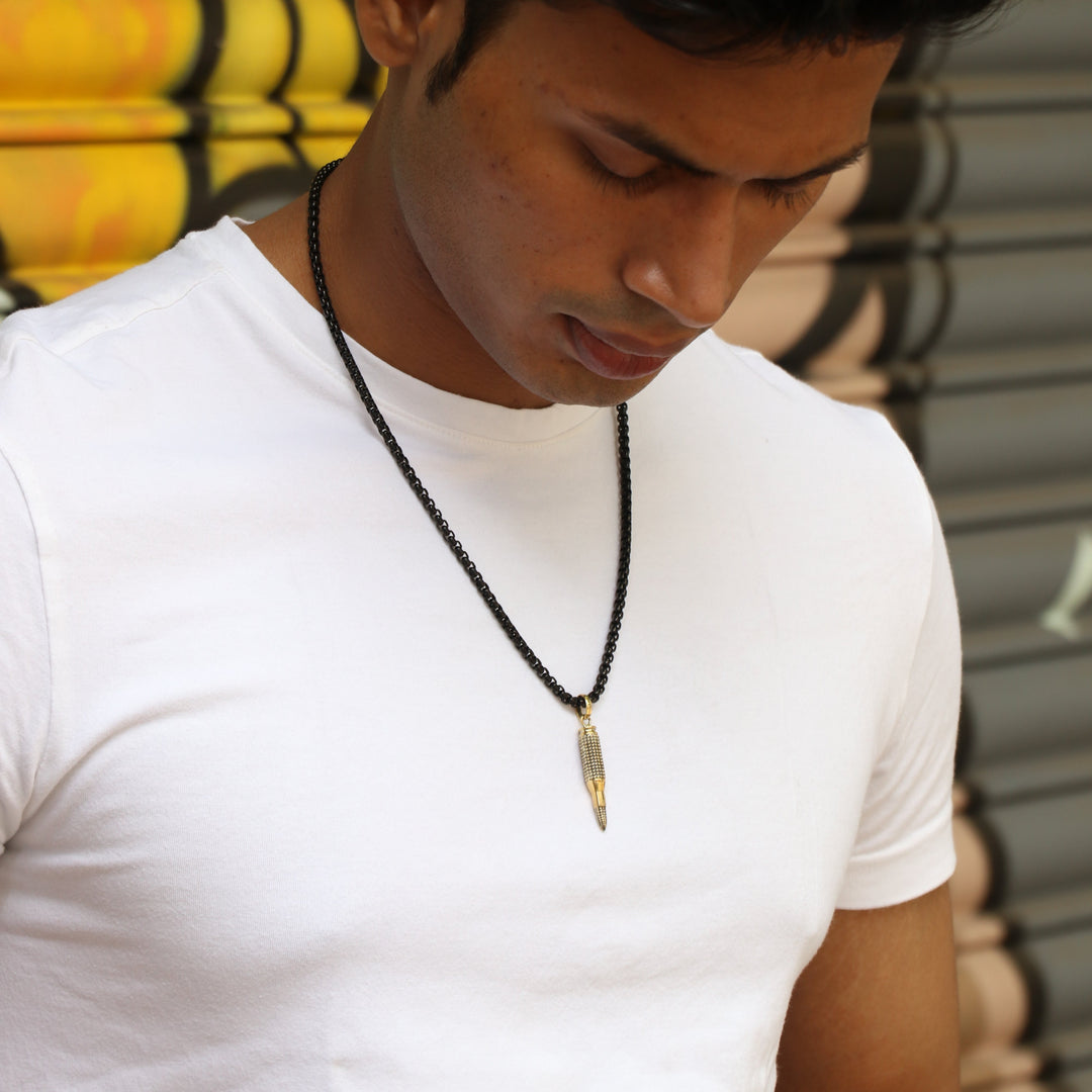 Studded Bullet  Pendant with Gun metal chain