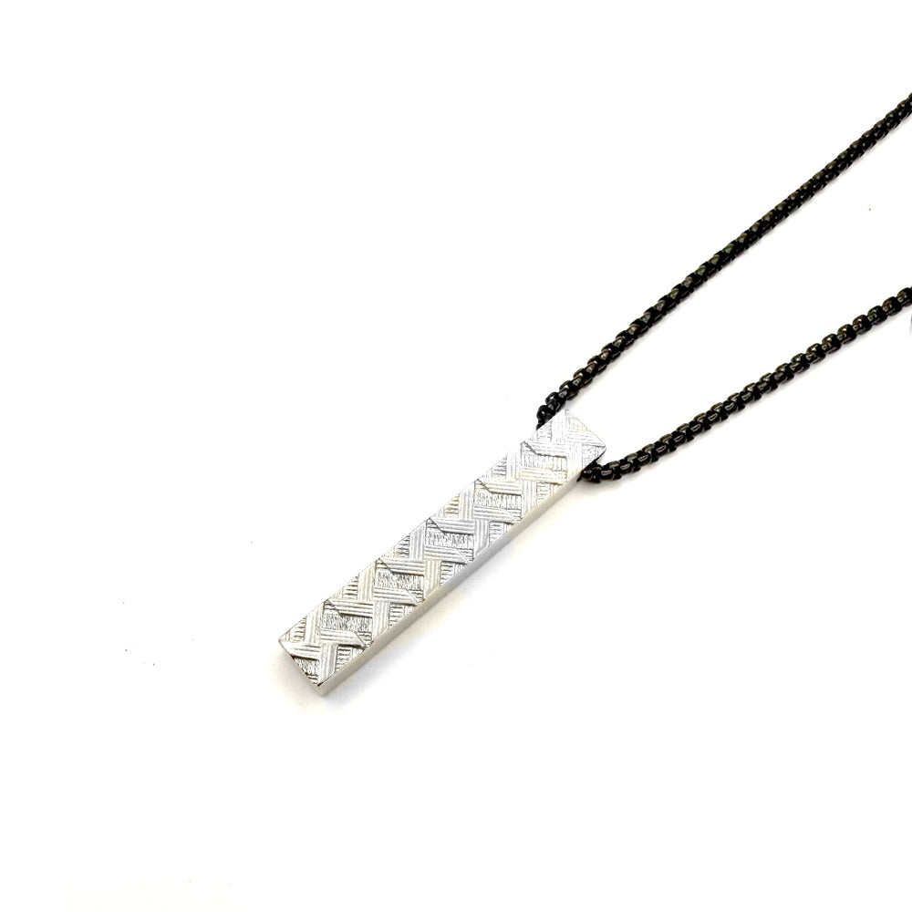 Cross Hatch Bar Pendant with Gun metal Stainless steel chain