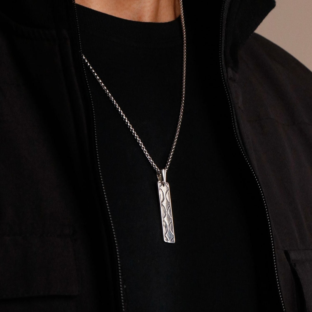 Navajo Pattern bar pendant  in Oxidized 925 Sterling silver