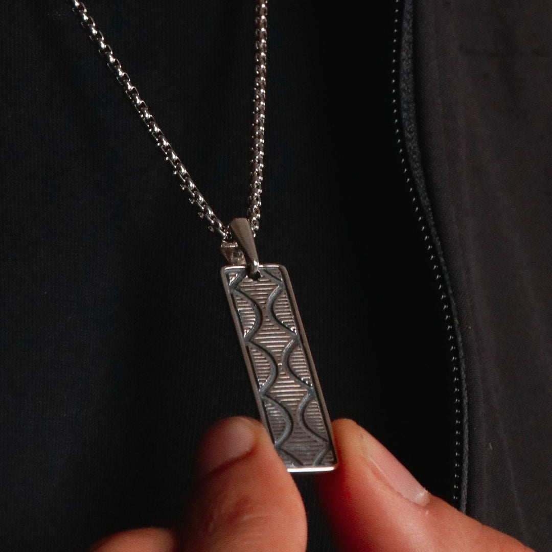 Navajo Pattern bar pendant  in Oxidized 925 Sterling silver