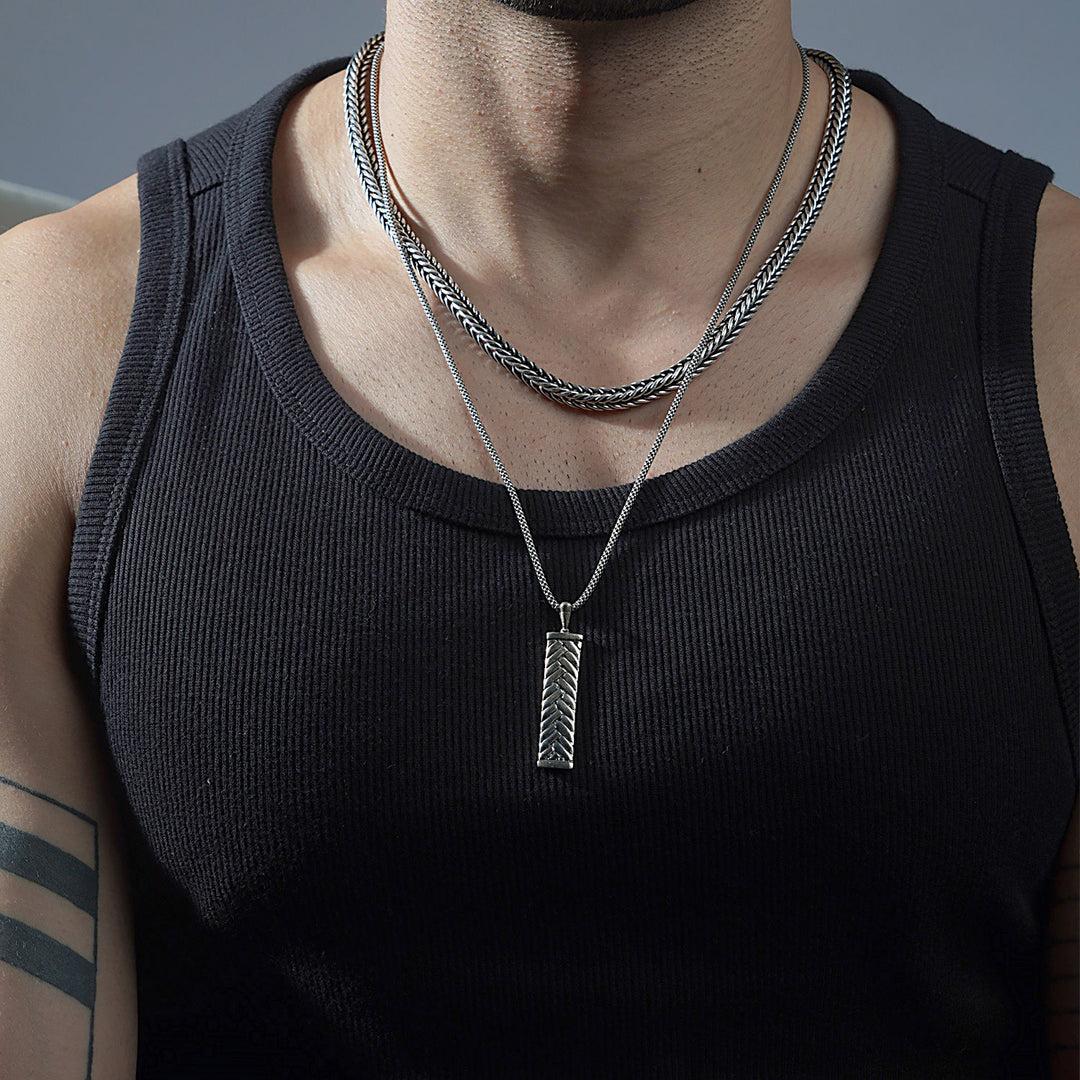 Herringbone Weave Sterling silver Bar Pendant