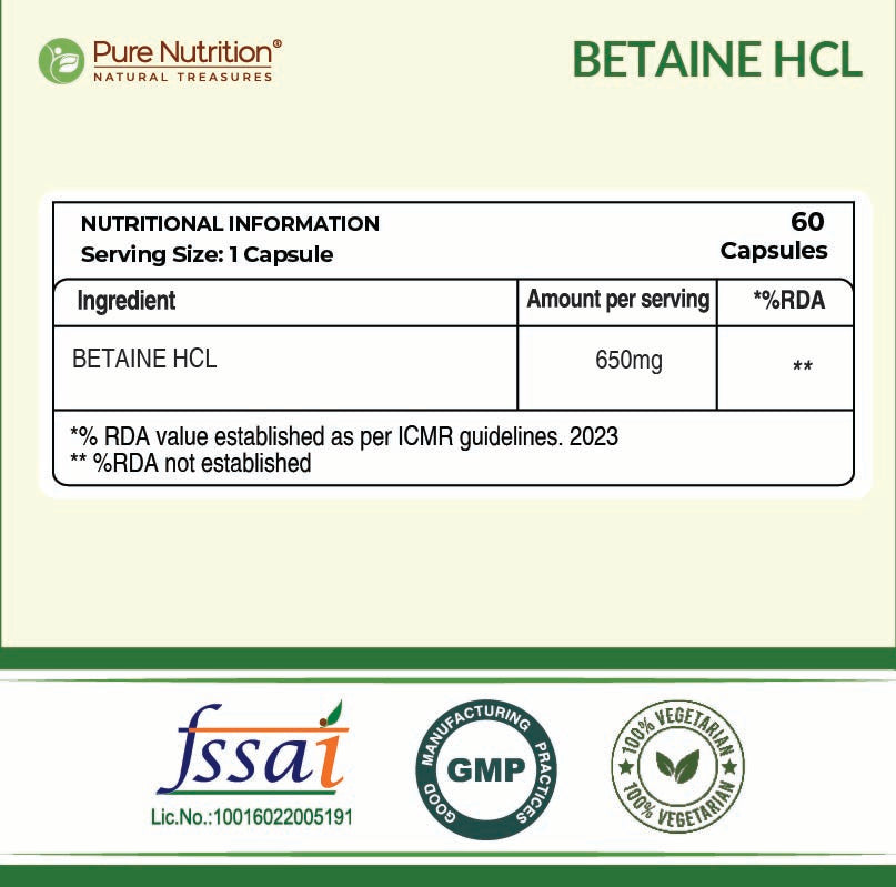 Betaine HCl 650mg Digestive Wellness & Stomach Acid Support