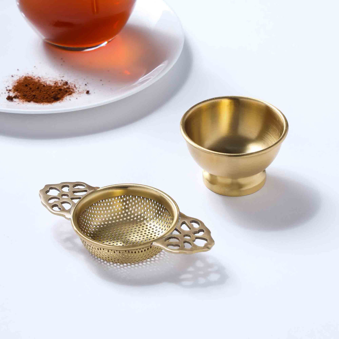 Lluvia Tea Brass Tea Infuser with Drip Bowl