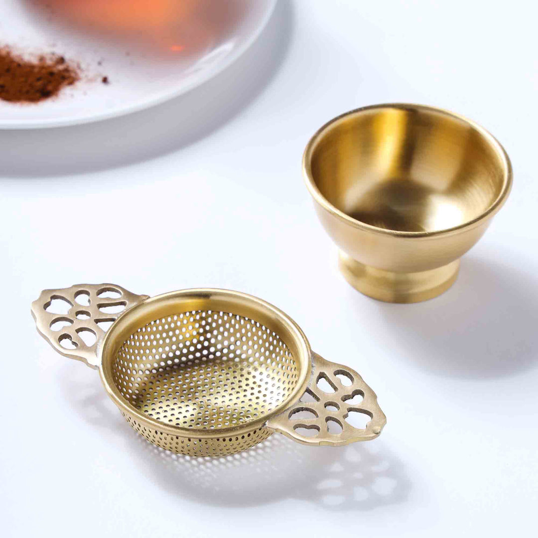 Lluvia Tea Brass Tea Infuser with Drip Bowl