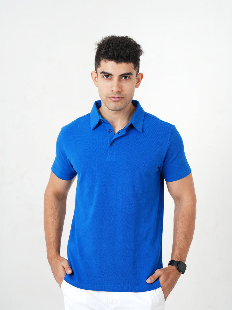 Monkstory Bamboo Cotton Polo Tee - Cobalt Blue