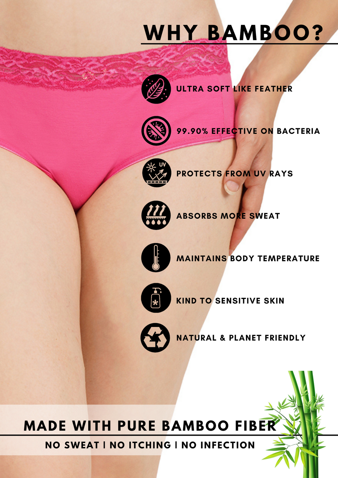 Bamboology Trends Bamboo Fabric Lace Panty Set | Pack of 3