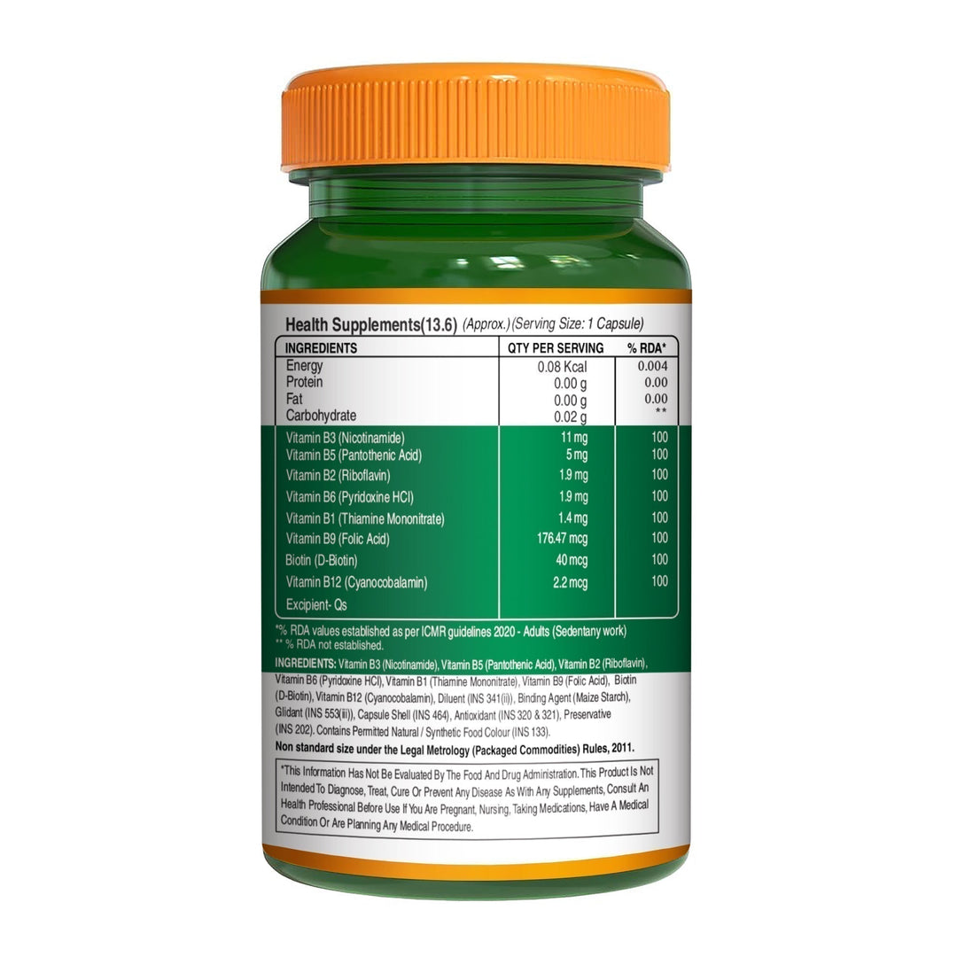 B Complex with Essential Vitamins B1, B2, B3, B5, B6, B7, B9, B12 - 60 Tablets  | Supports Energy, Metabolism, and Overall Wellness