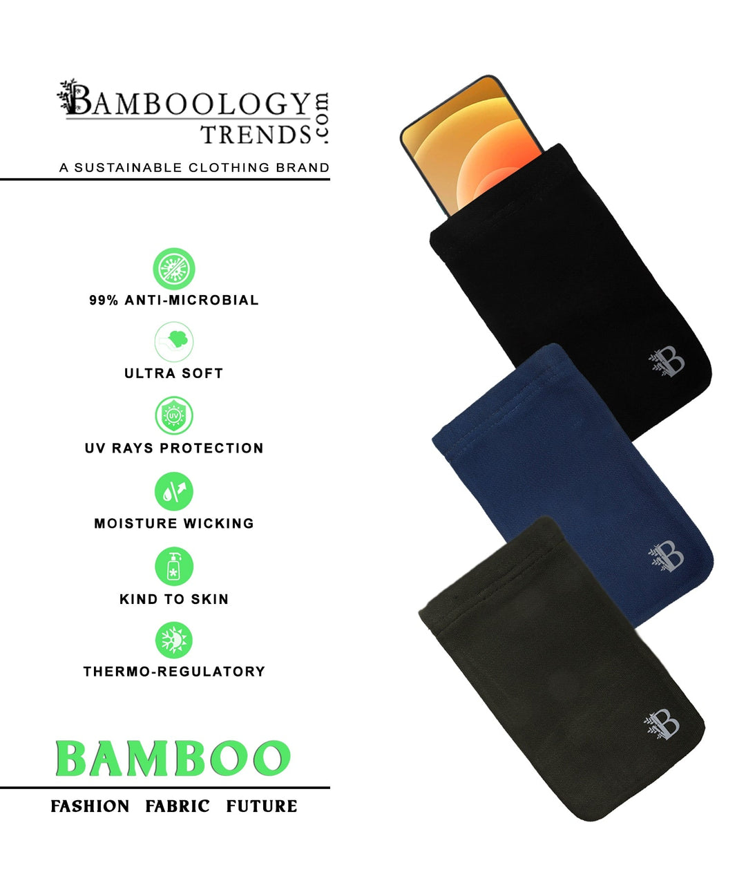 Bamboo Fabric Anti-bacterial Navy Mobile Pouch | Pack of 1