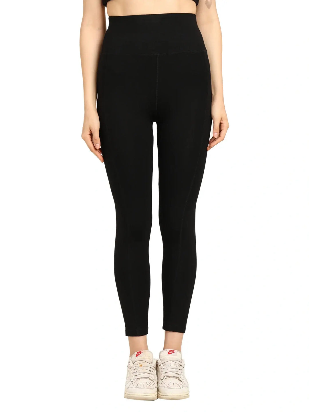 Women’s High-Waist Bamboo Black Yoga Pants with Side Pocket – Soft & Eco