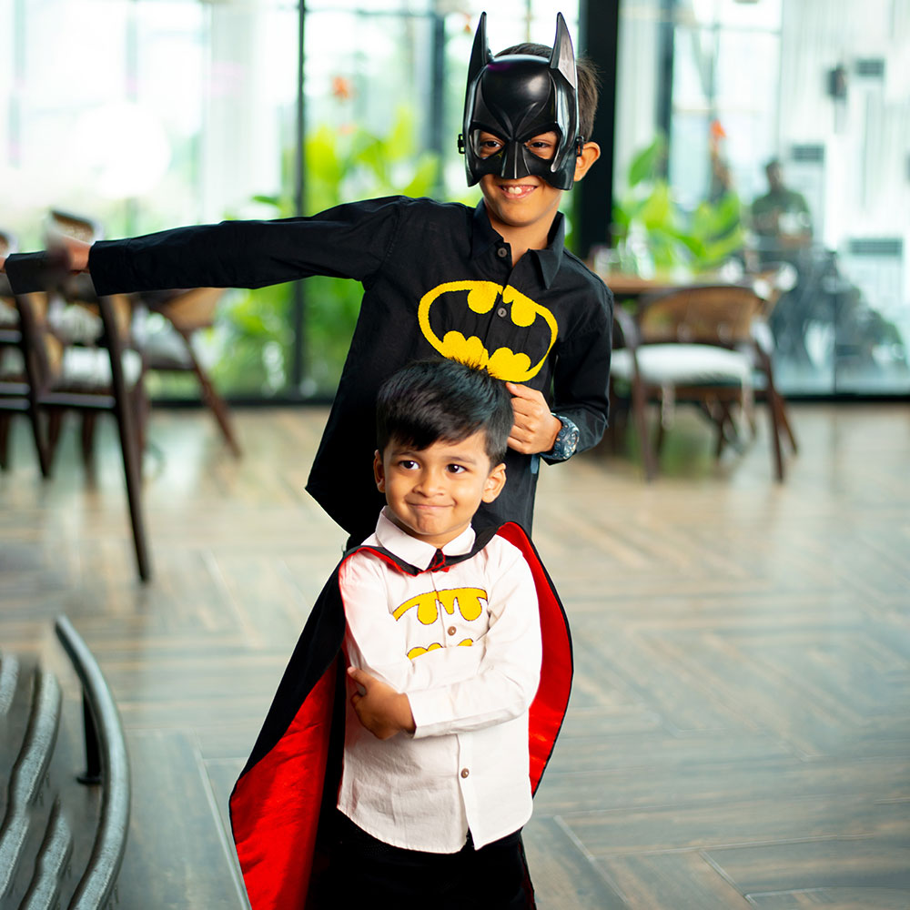 Bat Superhero Chest Icon Embroidered Organic Cotton Shirt - White