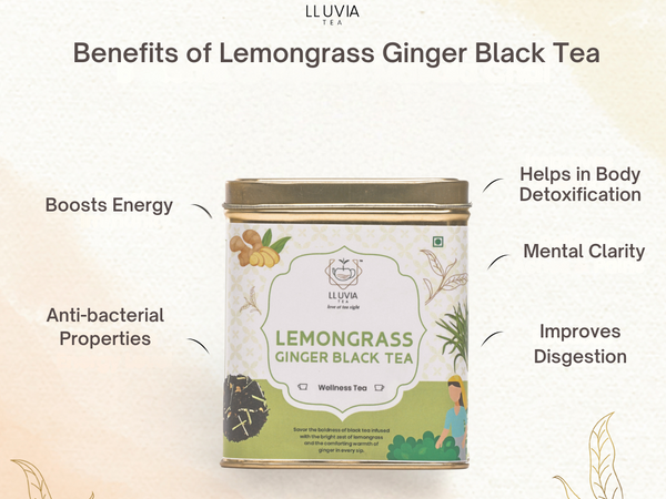 Lluvia Tea Lemongrass Ginger Black Tea - Detoxifies | Stress Relieve | Weight Loss (70gm)