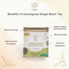 Lluvia Tea Lemongrass Ginger Black Tea - Detoxifies | Stress Relieve | Weight Loss (70gm)