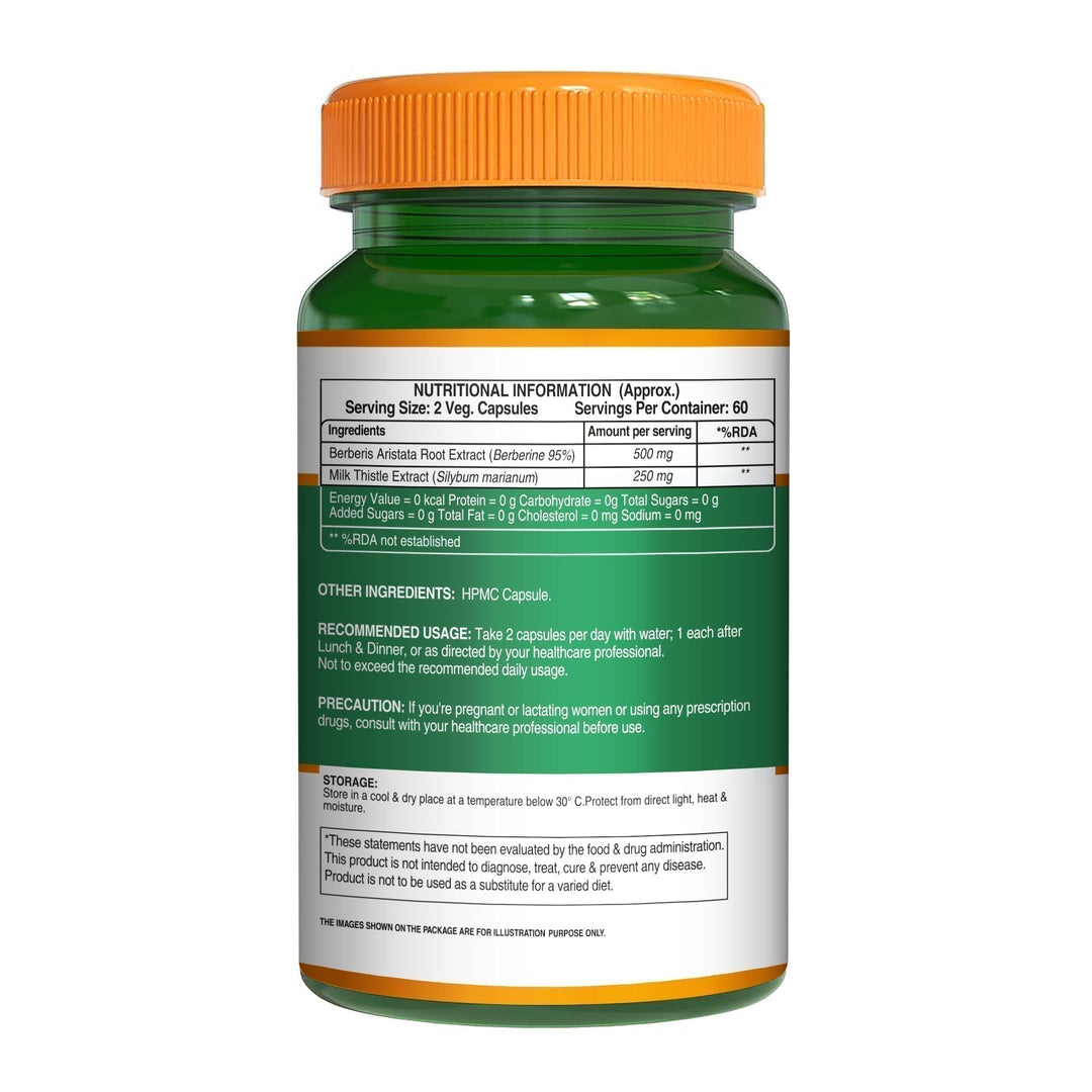 Berberis Aristata 60 Capsules  Berberine 95% & Milk Thistle | Liver Support