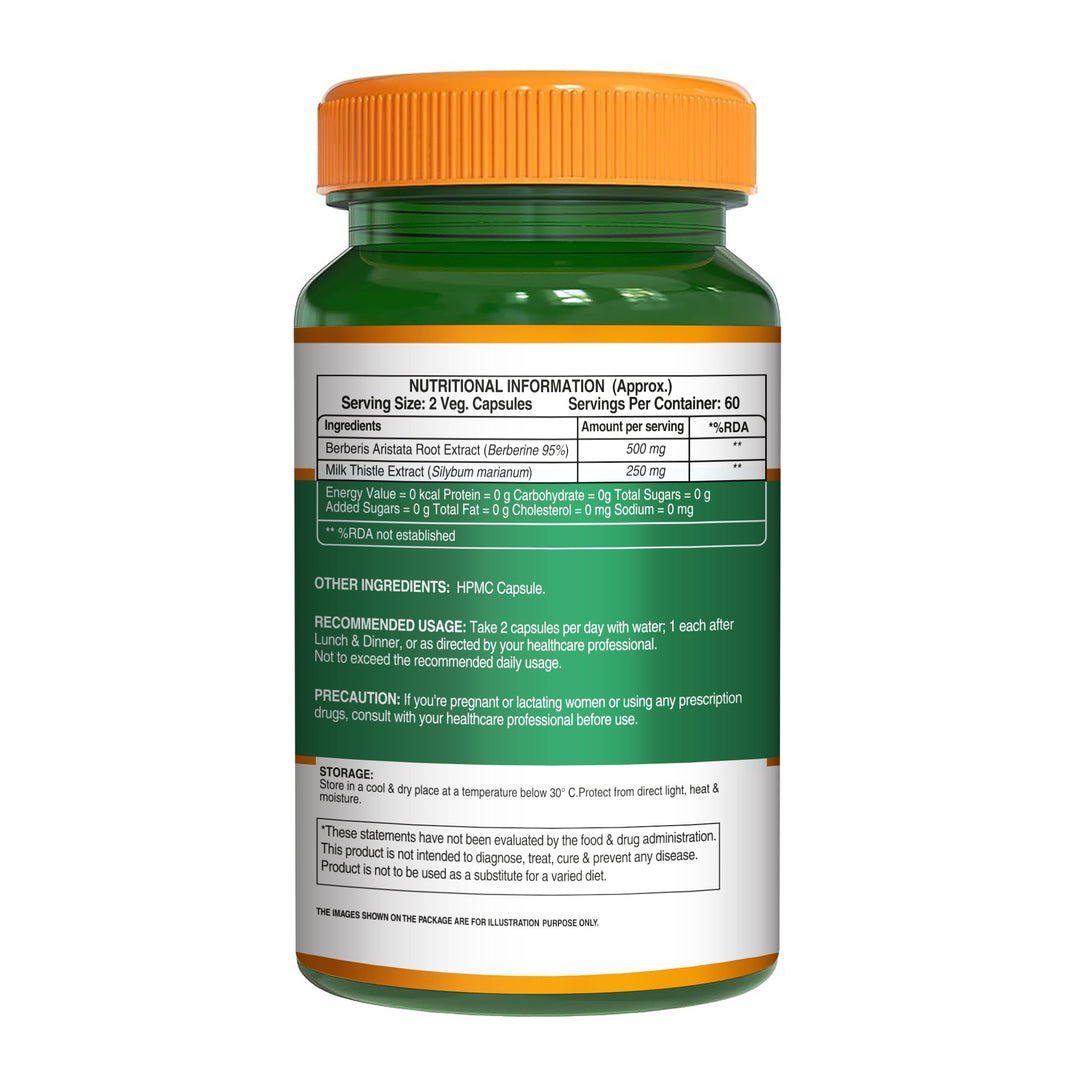 Berberis Aristata (60 Veg Capsules) with Berberine 95% + Milk Thistle - Liver Support, Antioxidant Boost, and Weight Management Supplement