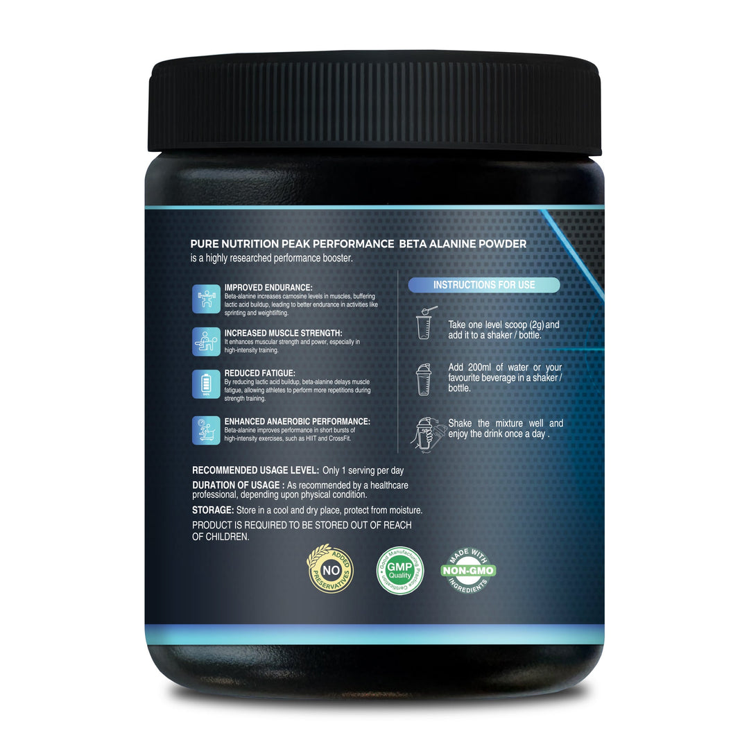 Pure Beta Alanine Powder 200g Unflavored | Pre-Workout Supplement for Muscle Power