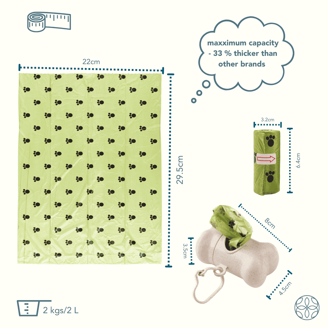 Irida Naturals Biodegradable Pet Poop Bags with Wheat Straw Dispenser - 120 Bags