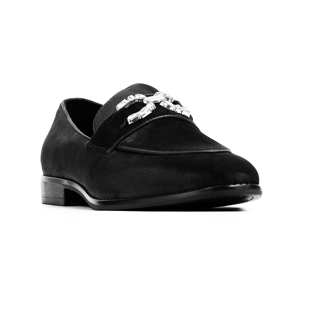 Monkstory Velvet Crystal Bit Loafers – Royal Black