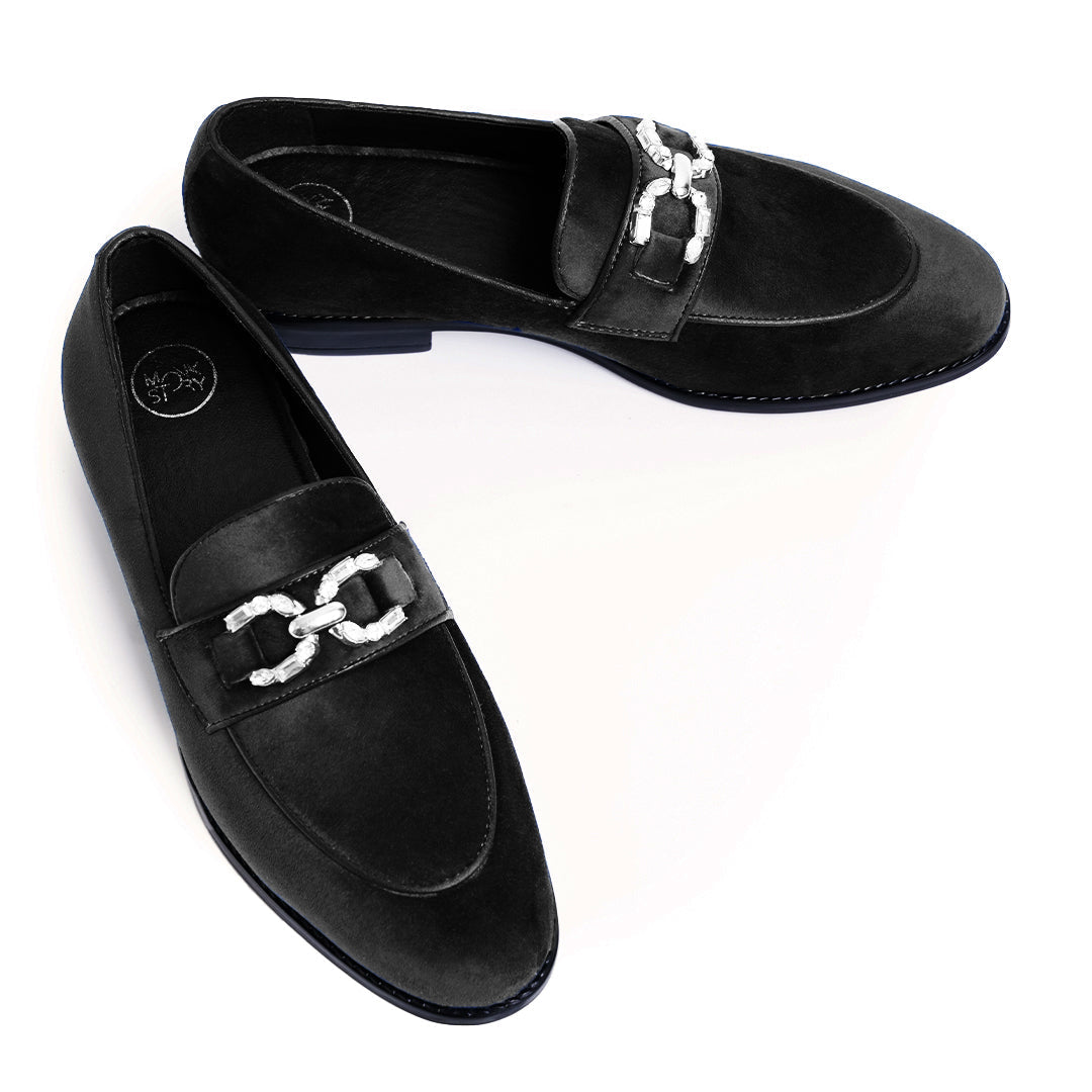 Monkstory Velvet Crystal Bit Loafers – Royal Black