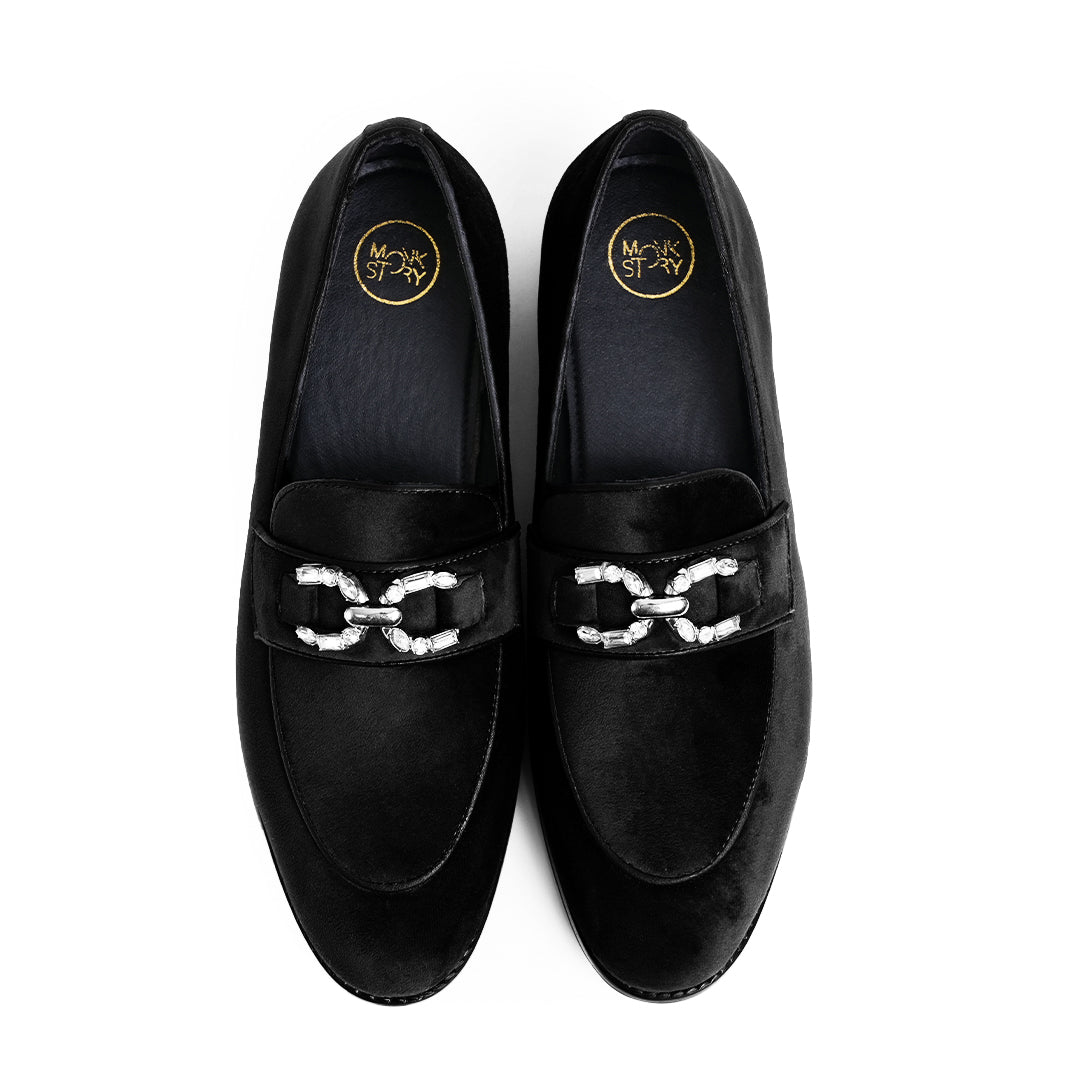 Monkstory Velvet Crystal Bit Loafers – Royal Black
