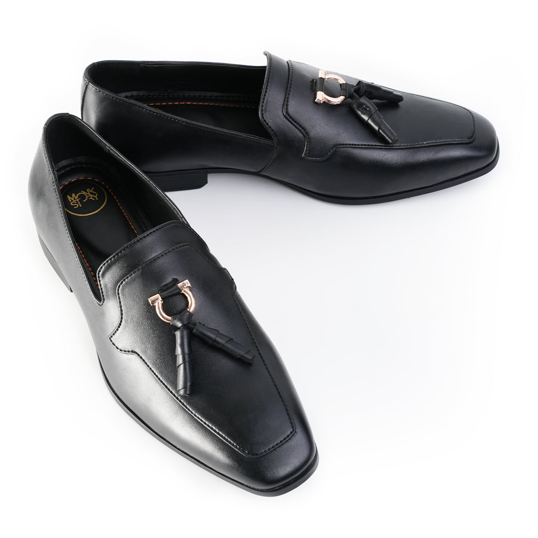 Monkstory Tassel Loafers with Rose-Gold Bit – Black