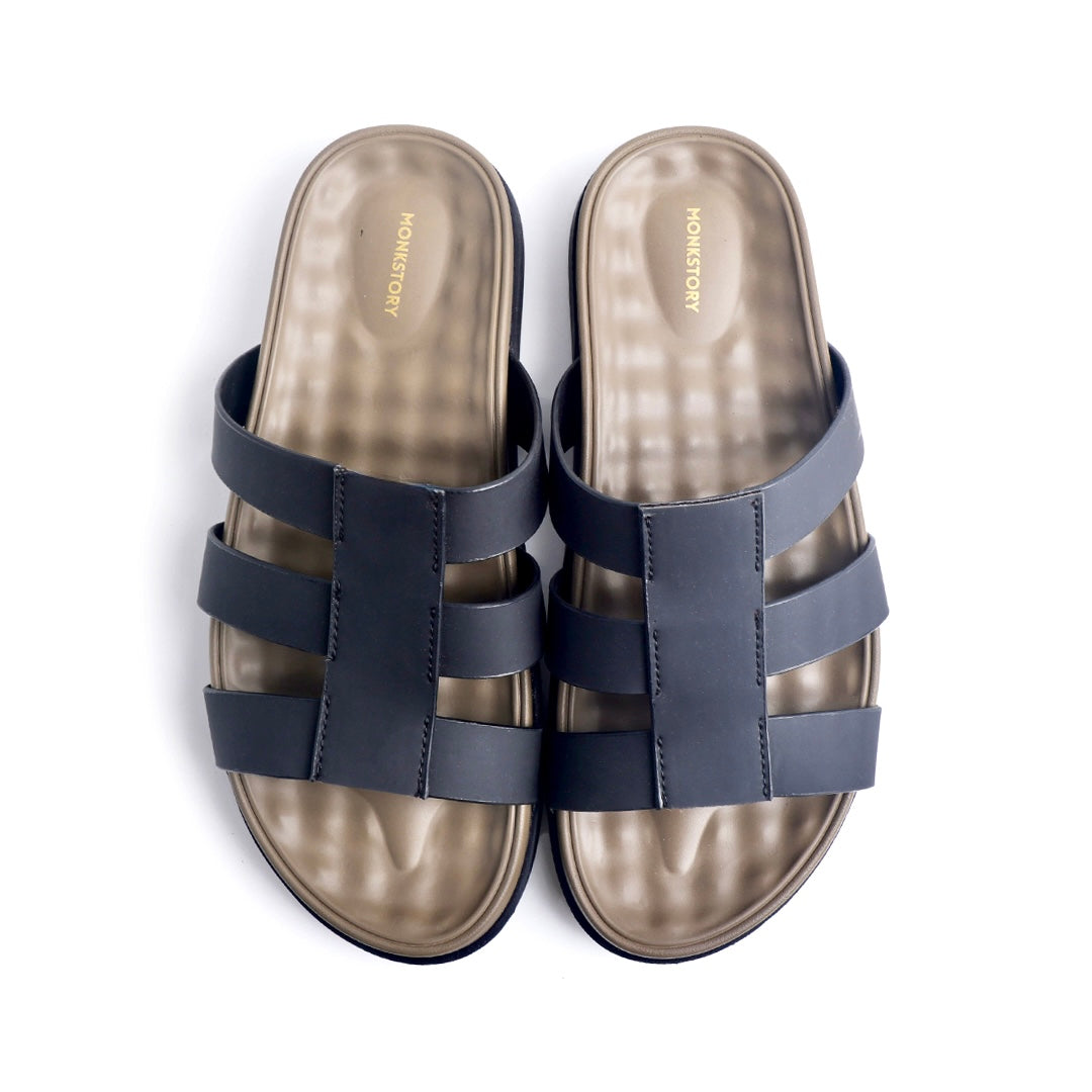 Monkstory Atelier 1920 Triple Strap Slide Sandals – Midnight Black