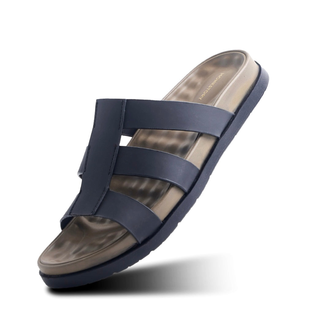 Monkstory Atelier 1920 Triple Strap Slide Sandals – Midnight Black