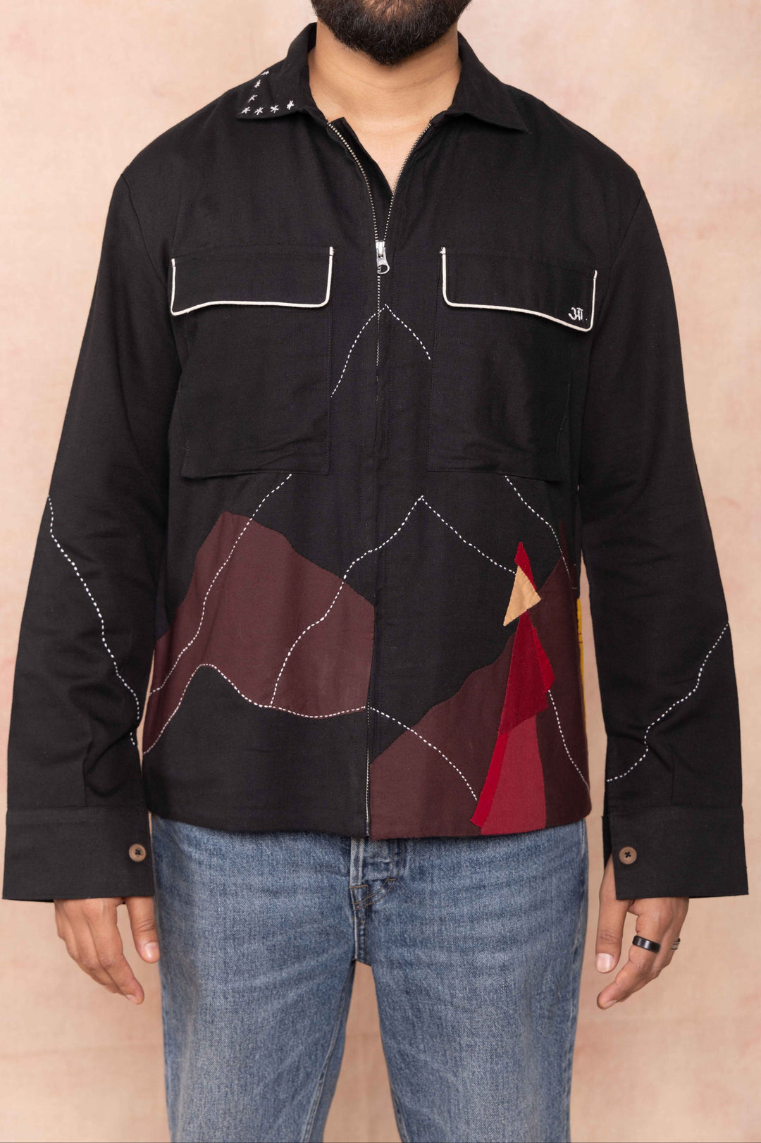 Black Jacket Handworked Front Details