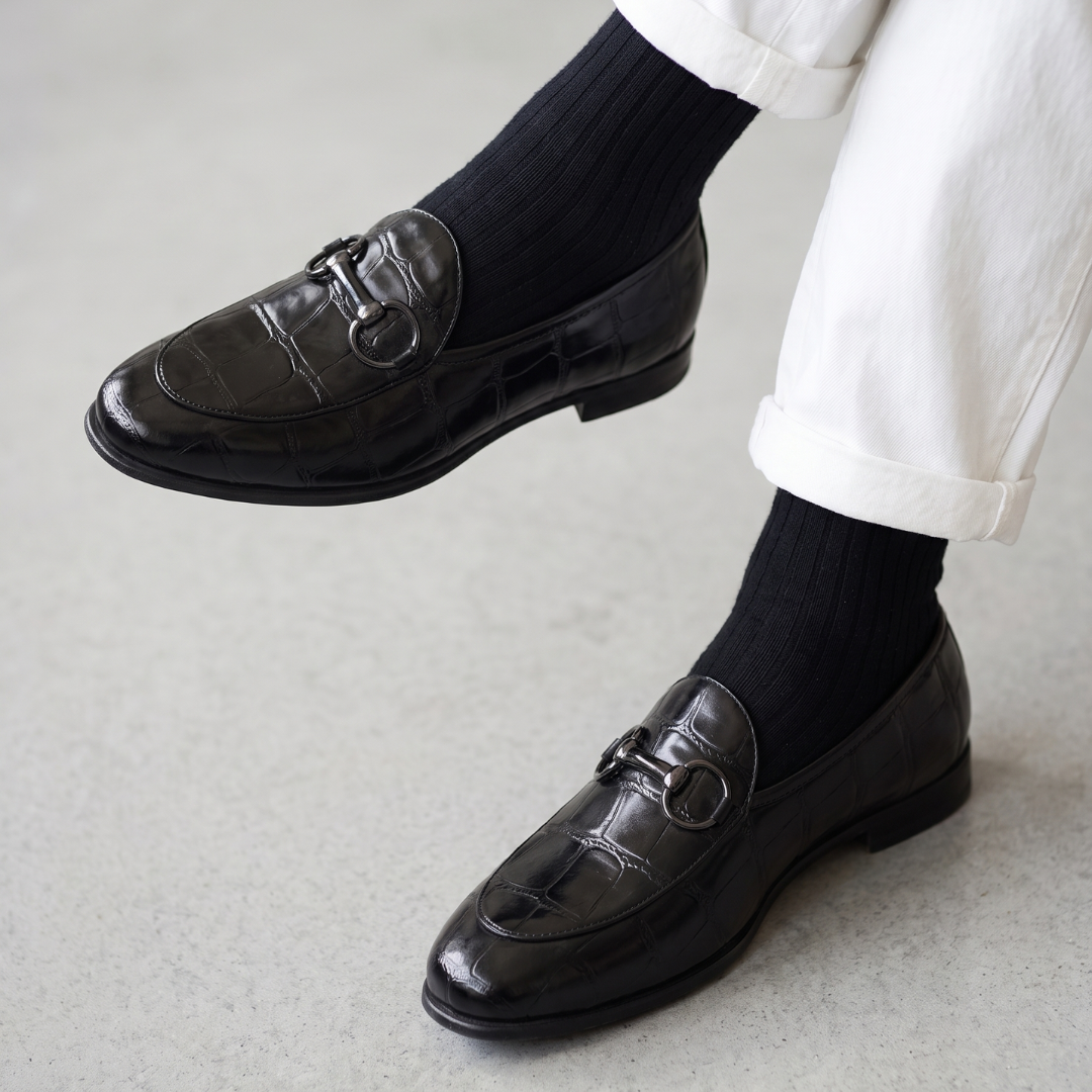 Monkstory Horsebit Smart Croc-Effect Slip-Ons – Black