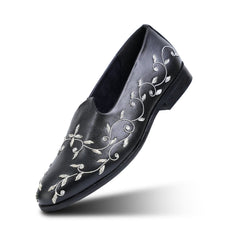 Monkstory Regal Floral Zardosi Mojari – Black