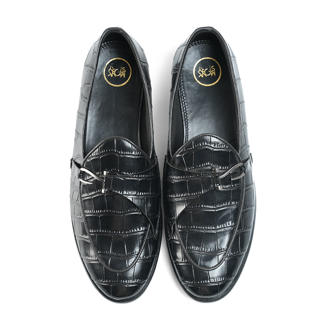 Monkstory Eclecta Croco Side Hook Slip Ons - Black