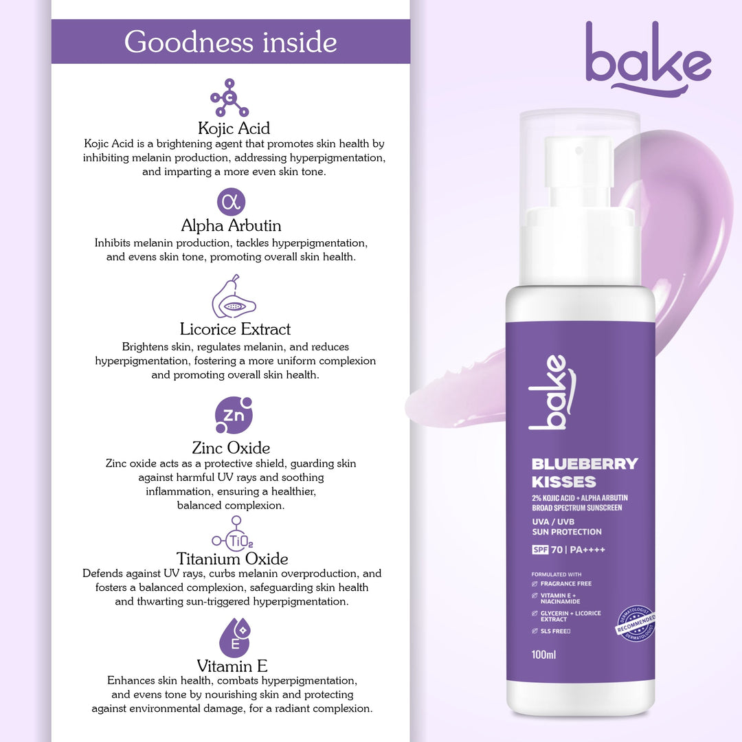 Blueberry Kisses Kojic Acid Sunscreen with 2% Alpha Arbutin SPF 70 PA+++