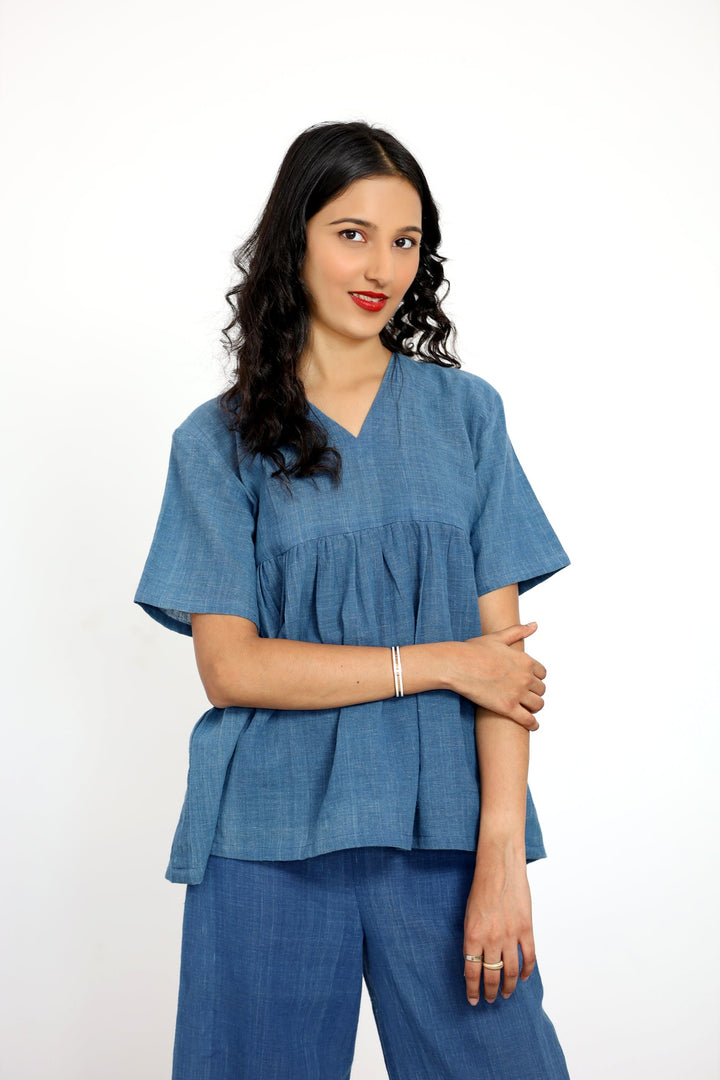 Aadya Moda Women's Kala Cotton Indigo Peplum Top