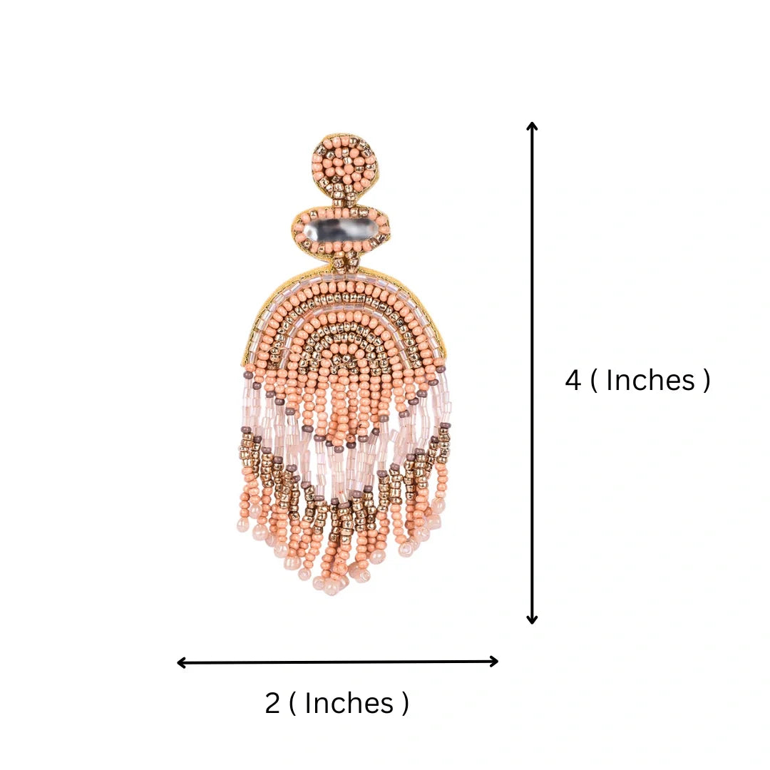 Bamboology Trends Boho Chic Beaded Dangle Earrings - Peach and Gold Statement Jewellery