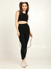 Women’s High-Waist Bamboo Black Yoga Pants with Side Pocket – Soft & Eco