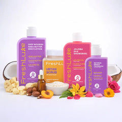 Brightening Combo | AYUSH-Approved Skincare with Rice Water & Lactic Acid Combo Pack of Scrub, Facewash, Shower Gel & Body Lotion 200ml each.