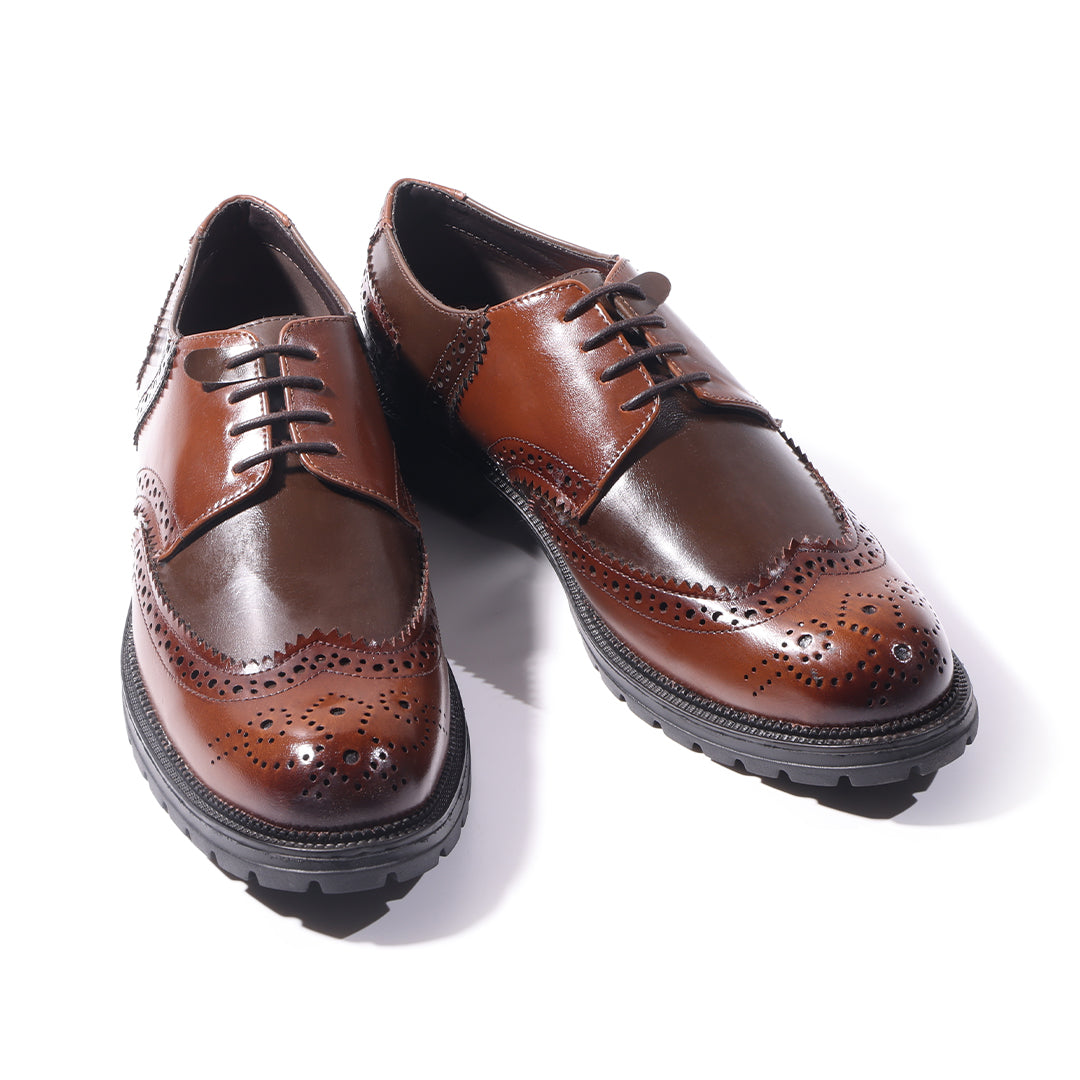 Monkstory Atelier 1900 Wingtip Bicolor Brogue Lace-Ups – Brown & Tan