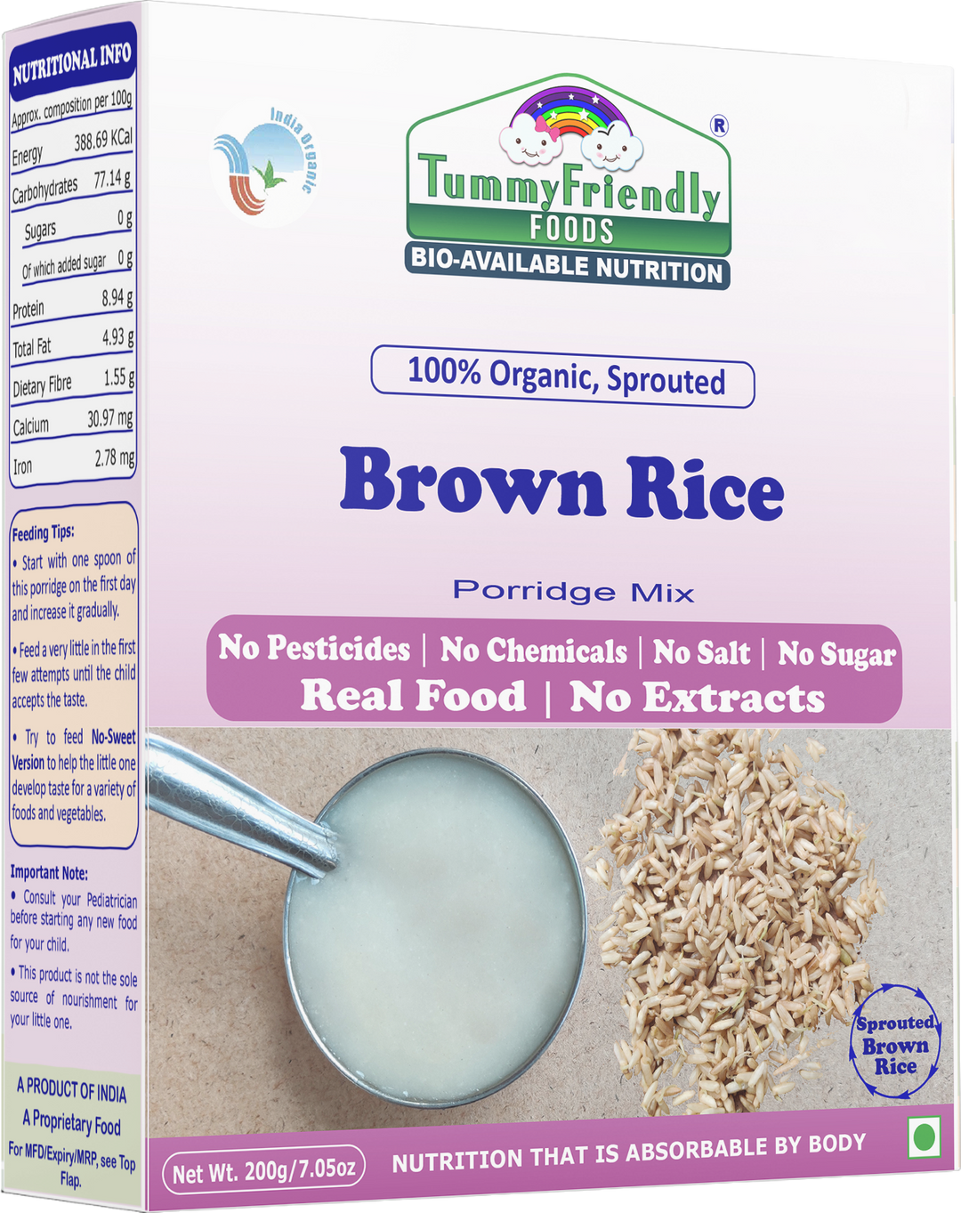 TummyFriendly Foods Organic Sprouted Porridge Mixes Combo | Ragi, Brown Rice, Oats | No Additives | 200g each (Pack of 3)