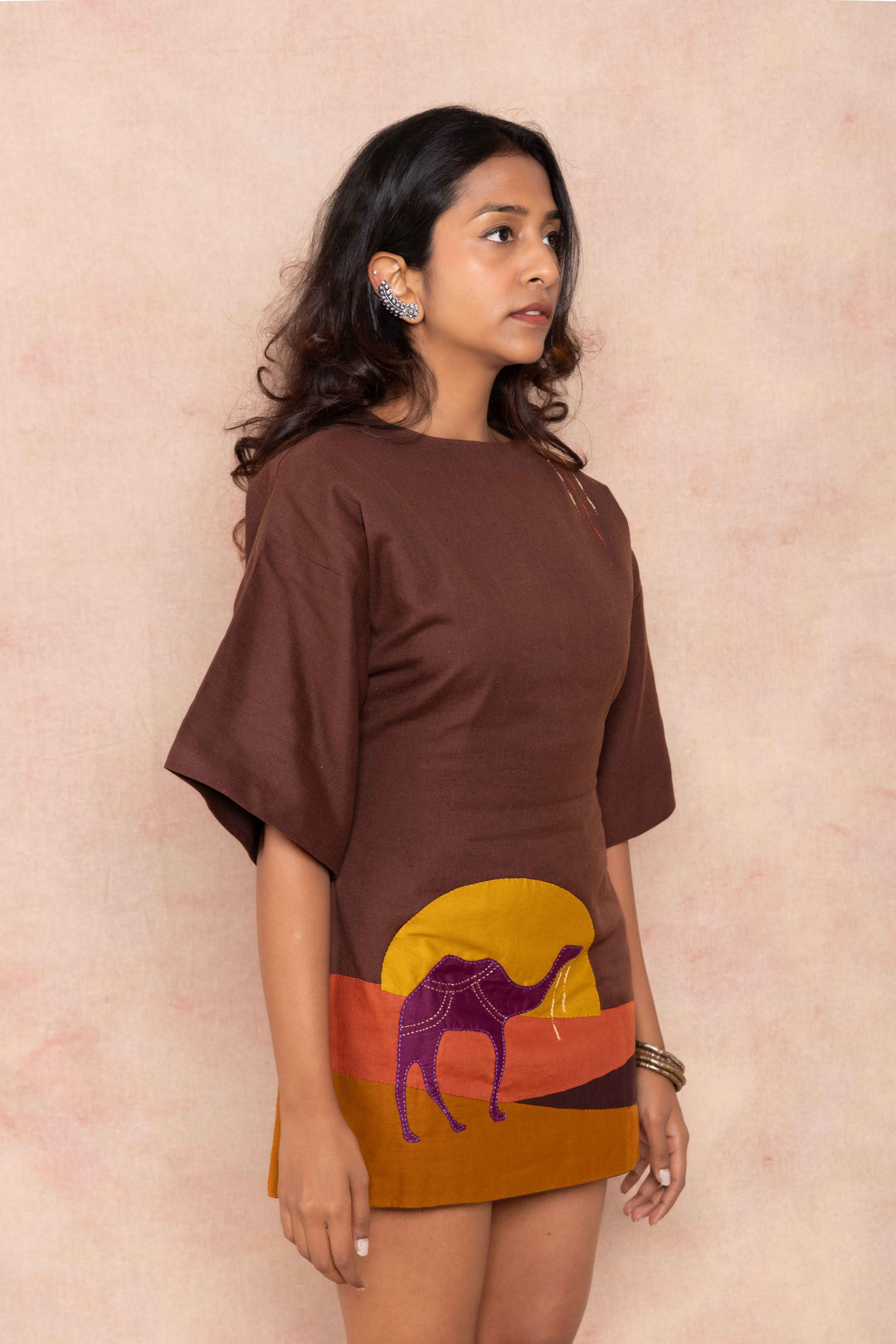 Brown Dress with handwork details  