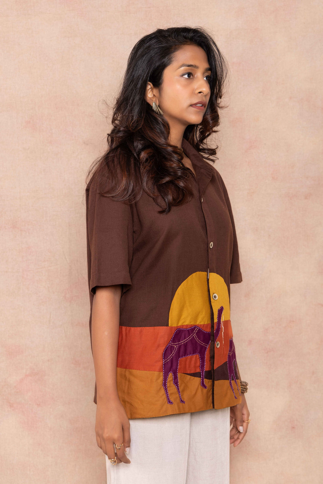 Brown half Shirt Closeup woman