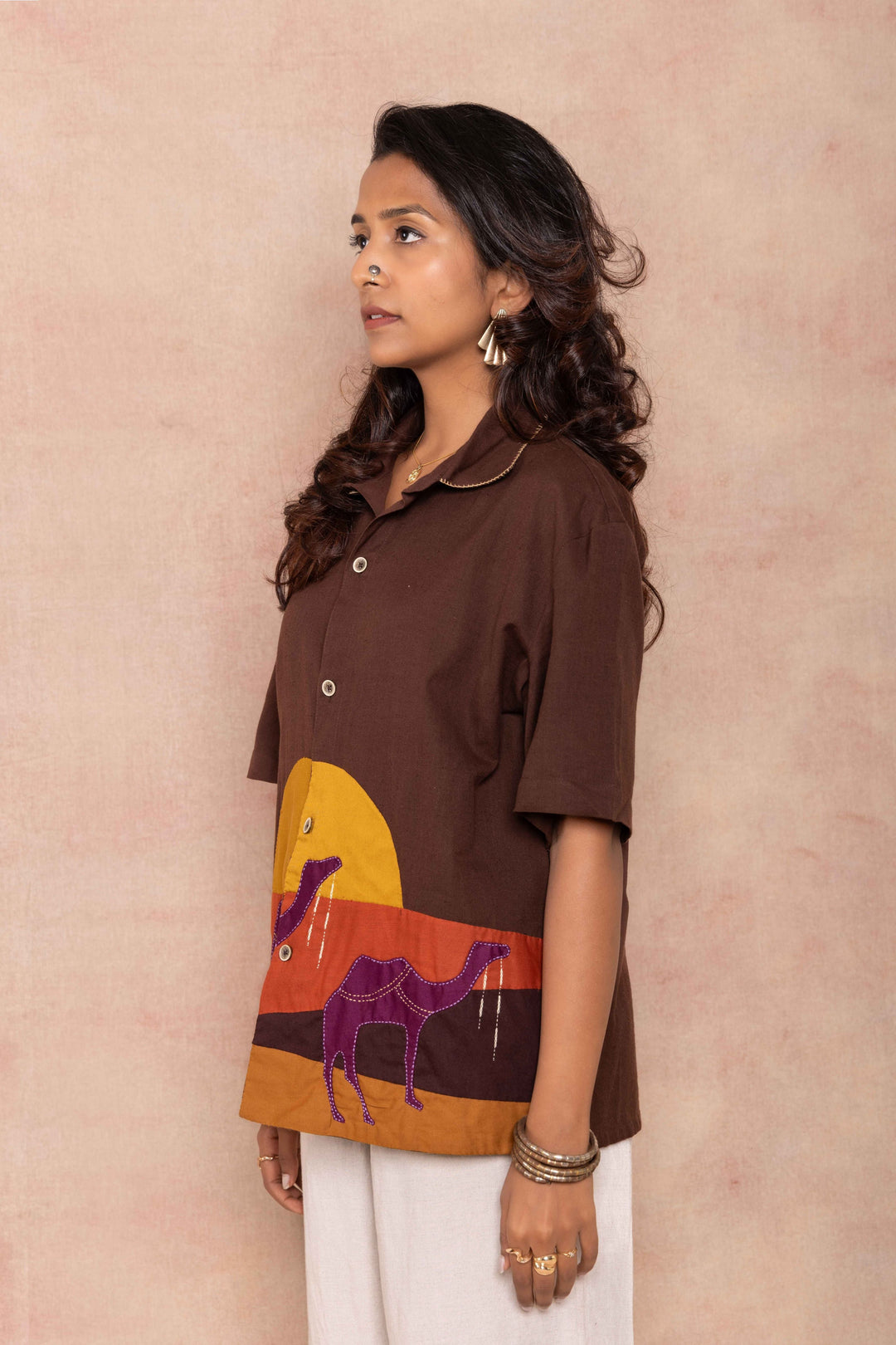 Brown half Shirt Closeup woman