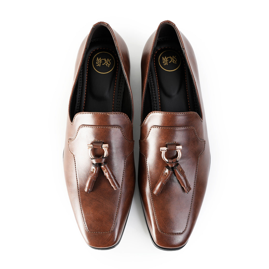 Monkstory Tassel Loafers with Rose-Gold Bit – Brown